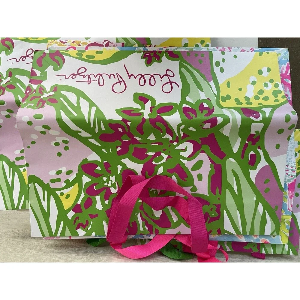 Lilly Pulitzer Shopping Gift Bag Lot Assorted Sizes Floral Flamingo Pink Green